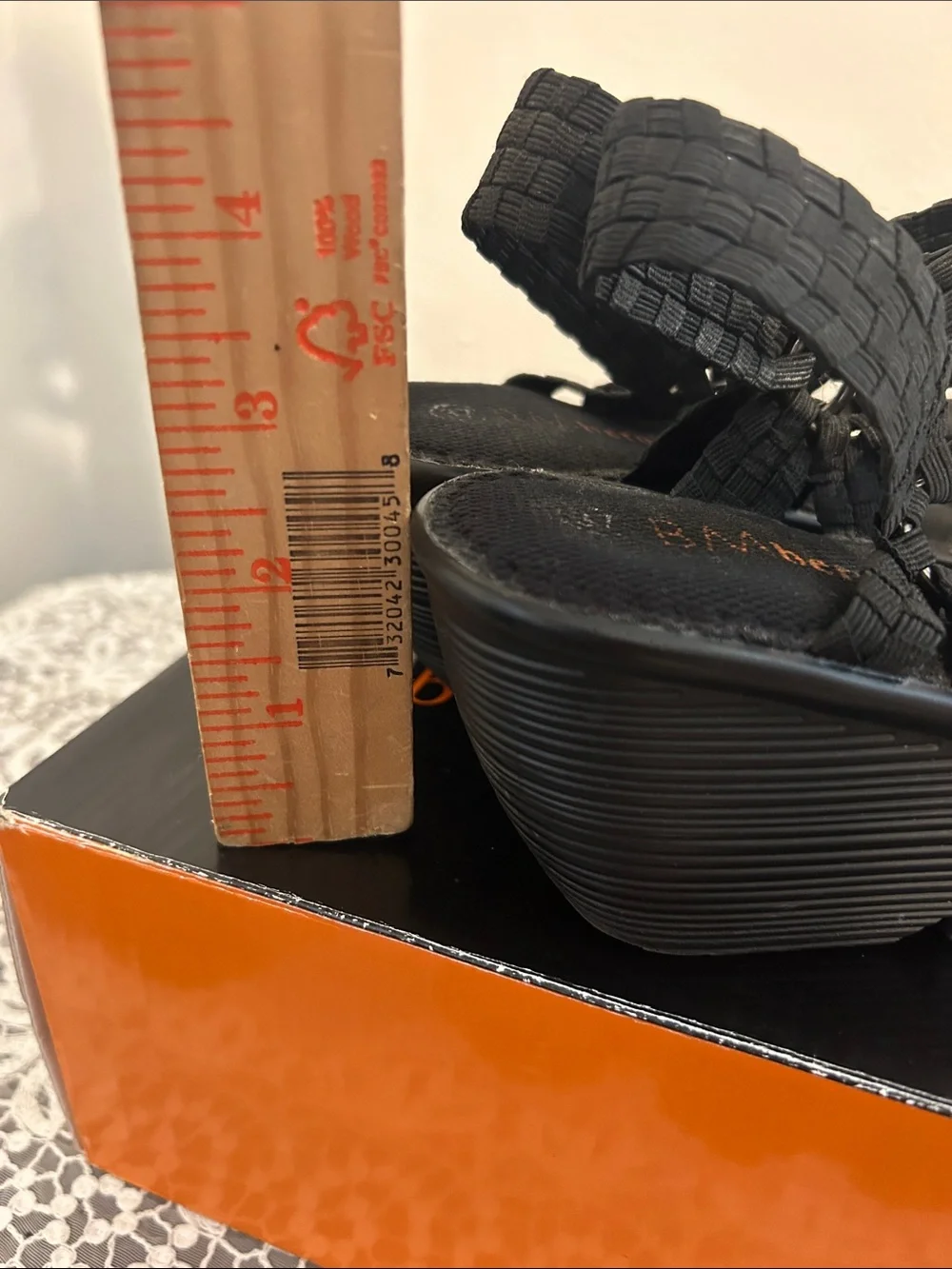 Bernie Mev. Crystal Black Woven Platform Sandals Size 37 with Box